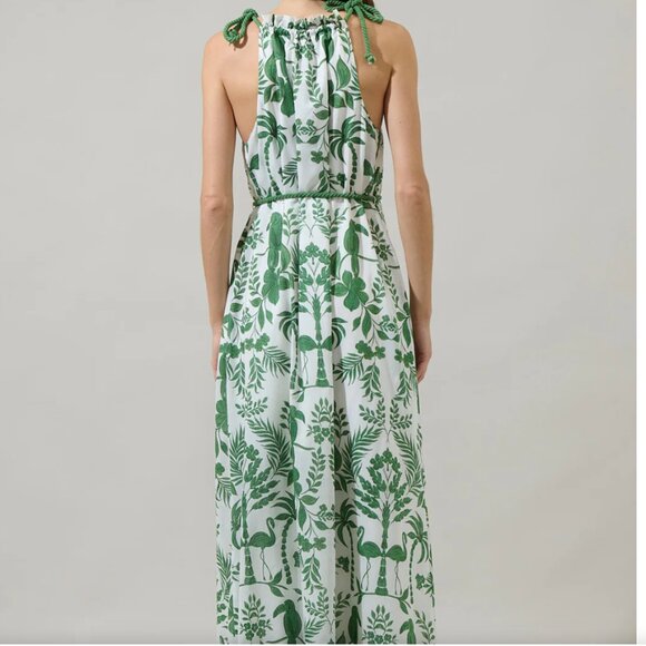 🍃 Tropical Floral Kay Halter Neck Maxi Dress Rope Green & White Size M - Picture 3 of 10